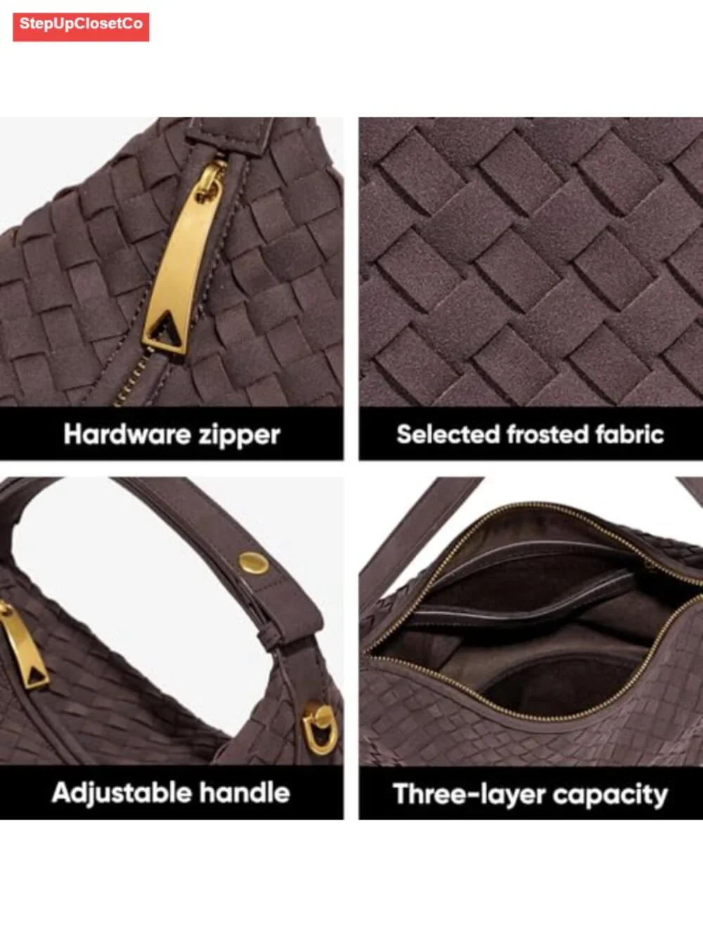 Woven Suede Shoulder Bag Slouchy Crescent Hobo Satchel Handbag